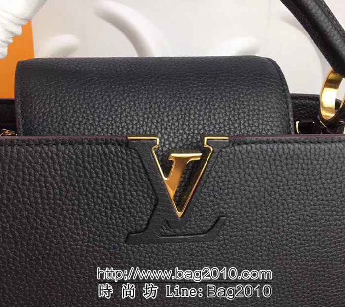路易威登LV頂級原單 M48864黑色經典Capucines中號牛皮手提斜挎包 YDH1692